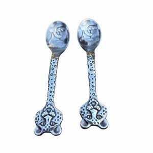 Vintage Reed & Barton Silver Plate Safari Two (2) Spoon Set Cheetah